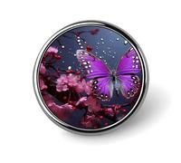Badge rond en alliage d'aluminium de qualité supérieure, broche papillon violet prune, accessoires cadeaux, emblème en métal léger pour homme et femme, épinglette durable et tendance pour chapeau