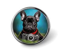 Badge rond en alliage d'aluminium de qualité supérieure, chiot bouledogue français avec broche pour appareil photo, accessoires cadeaux, emblème en métal léger pour homme et femme, épinglette durable