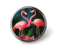Badge rond en alliage d'aluminium de qualité supérieure, fleurs de flamant rose_75091506 - Broche cadeau - Emblème en métal léger pour homme et femme - Épingle à revers durable et tendance pour