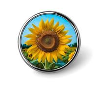 Badge rond en alliage d'aluminium de qualité supérieure, magnifique broche tournesol, accessoires cadeaux, emblème en métal léger pour homme et femme, épinglette durable et tendance pour chapeau
