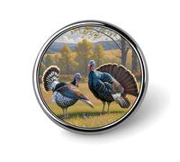 Badge rond en alliage d'aluminium de qualité supérieure, une paire de dindes sauvages, accessoires cadeaux, emblème en métal léger pour homme et femme, épinglette durable et tendance pour chapeau