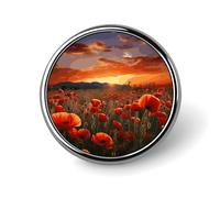 Badge rond en émail avec champ de fleurs de coquelicot rouge au coucher du soleil - Broche à boutons - Décoration personnalisée pour vêtements - Unisexe - Porte-badge, chapeaux, sacs, chemises
