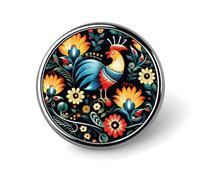Badge rond en émail avec motif d'art populaire polonais - Broche à boutons - Décoration personnalisée pour vêtements - Unisexe - Porte-badge, chapeaux, sacs, chemises