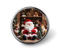 Badge rond en émail avec motif de poupée de Père Noël, modèle de renne