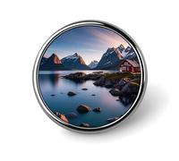 Badge rond en émail avec motif îles de Norvège - Décoration personnalisée pour vêtements - Unisexe - Porte-badge, chapeaux, sacs, chemises