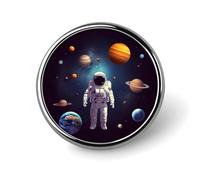 Badge rond en émail avec motif planètes du système solaire astronaute - Décoration personnalisée pour vêtements - Unisexe - Porte-badge - Chapeaux sacs chemises