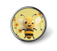 Badge rond en émail Happy Bee - Jolie broche à boutons - Décoration de vêtements - Unisexe - Pour chapeaux, sacs, chemises