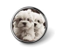 Badge rond en émail mignon chiot maltais - Broche à boutons - Décoration de vêtements - Unisexe - Porte-badge, chapeaux, sacs, chemises