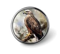 Badge rond en émail motif Hawk assis dans l'arbre - Broche à boutons - Décoration personnalisée pour vêtements - Unisexe - Porte-badge pour chapeaux, sacs, chemises