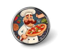 Badge rond en émail motif pizza de chef - Broche à boutons - Décoration personnalisée pour vêtements - Unisexe - Porte-badge, chapeaux, sacs, chemises