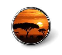 Badge rond en émail motif savane africaine coucher de soleil - Broche à boutons - Décoration personnalisée pour vêtements - Unisexe - Porte-badge, chapeaux, sacs, chemises