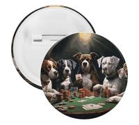 Badge rond en fer blanc avec motif chiens de poker jouant au poker - Grand bouton artisanal - Convient pour les enseignants, les infirmières, les médecins, le personnel, les cadeaux de fête, 1PCS