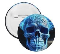 Badge rond en fer blanc imprimé 3D en forme de crâne bleu - Grand bouton artisanal - Convient pour les enseignants, les infirmières, les médecins, le personnel, les cadeaux de fête, 20PCS, Plastique
