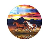 Badge rond en fer blanc imprimé sur un seul côté - Motif chevaux en cours d'exécution - Parfait pour une décoration personnelle et un cadeau, taille unique, Métal