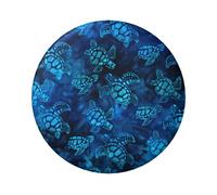 Badge rond en fer blanc imprimé sur un seul côté - Motif tortue de mer - Bleu - 6 cm, taille unique, Métal