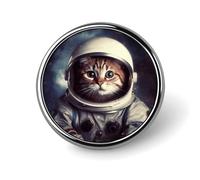 Badge rond en forme d'astronaute en forme de chat en forme d'animal - Broche en fer blanc léger et durable pour chapeau, vêtements, sac à dos, épingles décoratives, circulaire, alliage d'aluminium
