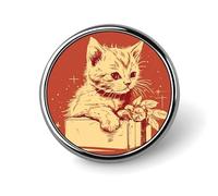 Badge rond en forme de chat allongé sur la boîte en émail - Broche à boutons - Décoration personnalisée pour vêtements - Unisexe - Porte-badge, chapeaux, sacs, chemises