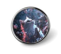 Badge rond en forme de chat blanc avec fleurs - Jolie broche décorative pour chapeaux, vestes, vêtements, bijoux, accessoires pour fête de mariage