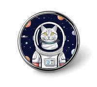 Badge rond en forme de chat dans l'espace - Épinglette en émail - Décoration personnalisée pour vêtements - Unisexe - Porte-badge, chapeaux, sacs, chemises