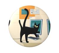 Badge rond en forme de chat d'art moderne du milieu du siècle - Design en fer blanc durable avec impression sur un seul côté, parfait pour les cadeaux personnalisés et la décoration de vêtements