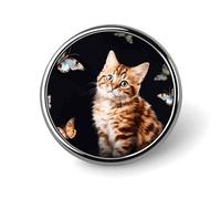 Badge rond en forme de chat et de papillon - Jolie broche décorative pour chapeaux, vestes, vêtements, bijoux, accessoires pour fête de mariage