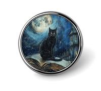 Badge rond en forme de chat noir assis - Jolie broche décorative pour chapeaux, vestes, vêtements, bijoux, accessoires pour fête de mariage