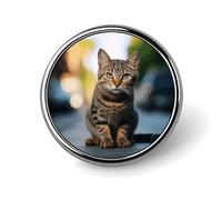 Badge rond en forme de chaton tigré marron personnalisé, léger et durable, insigne en fer blanc pour chapeau, vêtements, sac à dos, épingles décoratives, circulaire, alliage d'aluminium