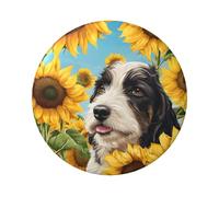 Badge rond en forme de chien avec tournesols - Design en fer blanc durable avec impression sur un seul côté, parfait pour les cadeaux personnalisés et la décoration de vêtements, taille unique