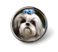 Badge rond en forme de chien Shih Tzu - Broche en fer blanc personnalisé - Léger et durable - Pour chapeau, vêtements, sac à dos, épingles décoratives - Circulaire - Alliage d'aluminium