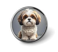 Badge rond en forme de chien Shih Tzu - Broche en fer blanc personnalisé - Léger et durable - Pour chapeau, vêtements, sac à dos, épingles décoratives - Circulaire - Alliage d'aluminium