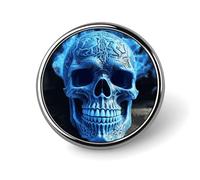 Badge rond en forme de crâne bleu imprimé 3D - Broche de revers personnalisée légère et durable - Badge en fer blanc pour chapeau, vêtements, sac à dos, épingles décoratives, circulaire, alliage