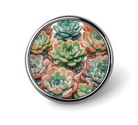 Badge rond en forme de fleur succulente à l'aquarelle - Broche de revers personnalisée légère et durable en fer blanc pour chapeau, vêtements, sac à dos, épingles décoratives, circulaire, en alliage