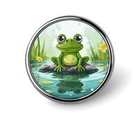 Badge rond en forme de grenouille dans un étang - Épinglette en émail - Décoration personnalisée pour vêtements, chapeaux, sacs, chemises