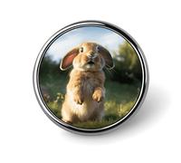 Badge rond en forme de lapin mignon et amusant - Broche en fer blanc léger et durable pour chapeau, vêtements, sac à dos, épingles décoratives, circulaire, alliage d'aluminium
