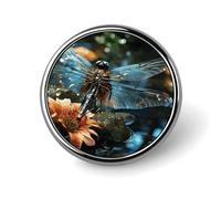 Badge rond en forme de libellule volant sur l'étang - Jolie broche décorative pour chapeaux, vestes, vêtements, bijoux, accessoires pour fête de mariage