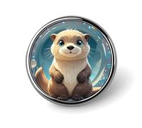 Badge rond en forme de loutre mignon en émail pour décoration de vêtements, chapeaux, sacs, chemises