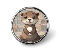 Badge rond en forme de loutre mignon en émail pour décoration de vêtements, chapeaux, sacs, chemises