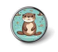 Badge rond en forme de loutre mignon en émail pour décoration de vêtements, chapeaux, sacs, chemises