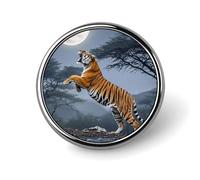 Badge rond en forme de lune tigre pour homme et femme, durable et élégant, badges en métal léger pour chemises, vestes, chapeaux