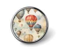 Badge rond en forme de montgolfière à l'aquarelle - Jolie broche pour chapeaux, vestes - Décoration personnalisée - Accessoires de bijoux pour fête de mariage