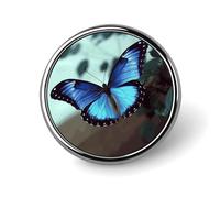 Badge rond en forme de papillon bleu - Jolie broche décorative pour chapeaux, vestes, vêtements, bijoux, accessoires pour cadeau de fête de mariage