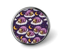 Badge rond en forme de paresseux, nuage et lune, à épingler ou à porter comme un bouton ou une broche, cadeau pour hommes et femmes, 2,5 cm (1 pouce).