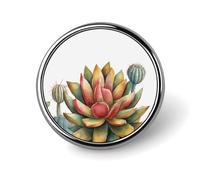 Badge rond en forme de plante succulente à l'aquarelle - Aspect exquis et tendance - Emblème en métal - Pour vêtements, sacs, chapeaux, décoration, bijoux