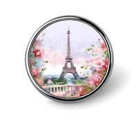 Badge rond en forme de tour Eiffel de Paris avec fleurs, joli porte-badge d'identification pour woker, broche en métal, épingles rondes tendance pour homme et femme, cadeau de médecin, sacs à dos et