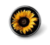 Badge rond en forme de tournesol sur fond noir - Aspect exquis et tendance - Emblème en métal - Pour vêtements, sacs, chapeaux, décoration, bijoux, cadeau