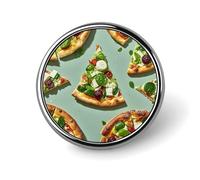 Badge rond en forme de tranches de pizza vertes pour homme et femme, durable et élégant, badges en métal léger pour chemises, vestes, chapeaux