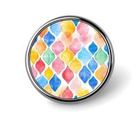 Badge rond en métal à motif aquarelle pastel arc-en-ciel marocain, badge imprimé, badge rond personnalisé, 2,5 cm