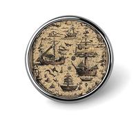 Badge rond en métal avec carte au trésor maritime - Pour vêtements, sacs, chapeaux, décorations de fête - Accessoires pour homme et femme