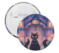 Badge rond en métal avec chat et château magique, broche légère pour sac à dos, épingles à boutons tendance pour chemises, vestes, châle, manteau, unisexe, 5PCS, Fer blanc, épingles rondes en métal