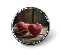 Badge rond en métal avec deux cœurs crochetés au crochet - Pour vêtements, sacs, chapeaux - Décoration de fête - Accessoires pour homme et femme